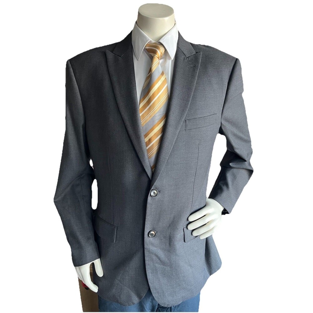 Indochino Custom Suit Jacket Blazer Men's 40R Gray Wool Peak Lapel Bespoke